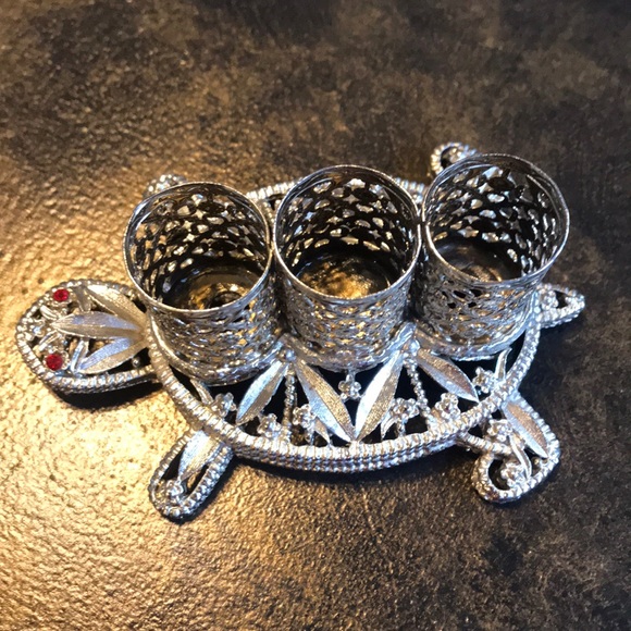 Other - Vintage Mid 1950's silver tone turtle vanity organizer lipstick brushes pencils